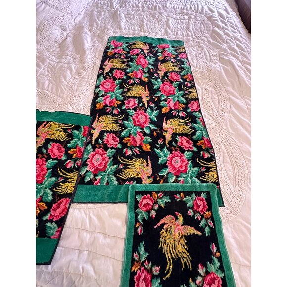 Vtg Indanthren Floral Bird Pattern Towel Textiles Set Cottagecore Country Chic - Picture 4 of 16